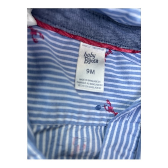 Oshkosh B’gosh Blue Striped Baby Long sleeve with Lobsters playing badminton  9M - Picture 3 of 3